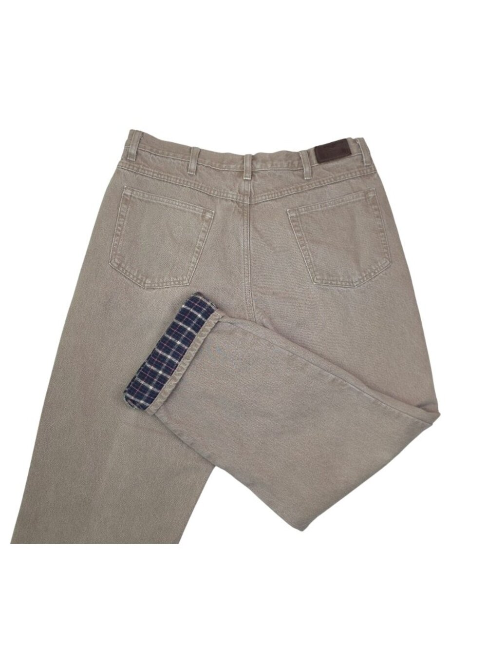 L.L. Bean Double L Relaxed Fit Mens Flannel-Lined Jeans 36x32 Beige Vintage